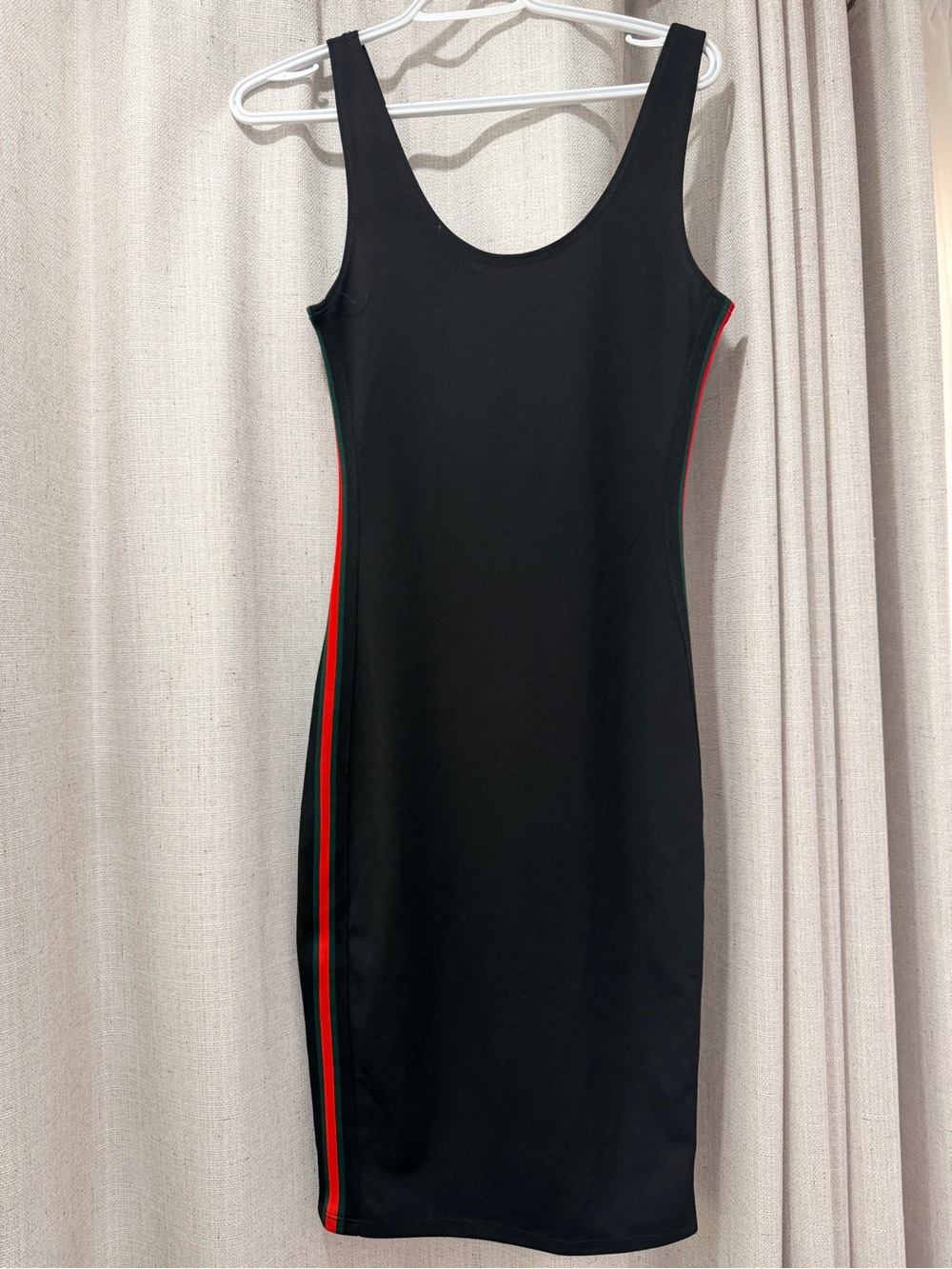 Black Tank-Style Bodycon Dress with Red & Green Side Stripe